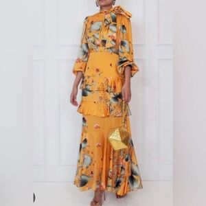 NWT Johanna Ortiz X H&M Yellow Floral Long Sleeve Dress with Neck Tie 💛💐⭐️